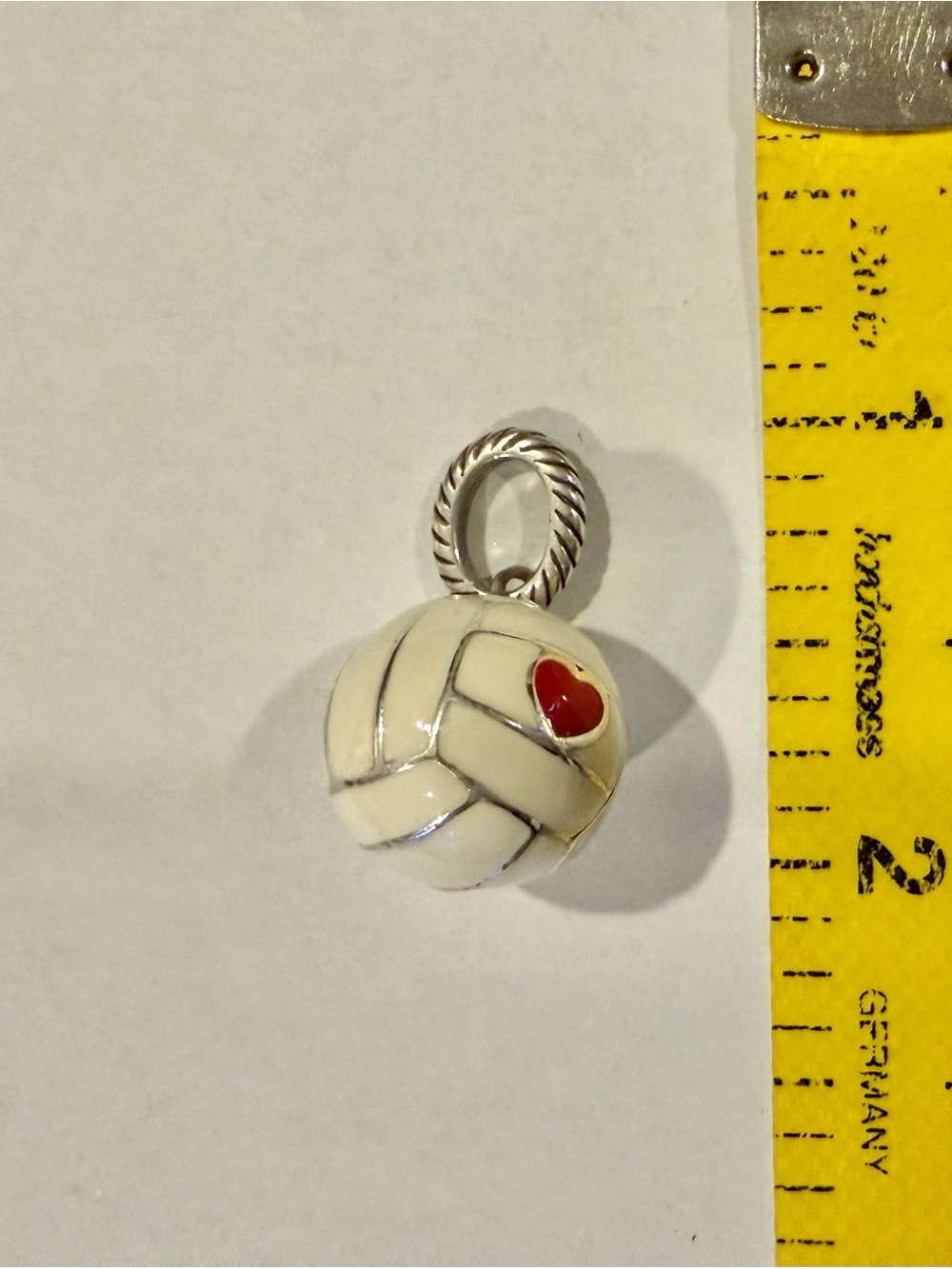 Brighton White Enamel Volleyball Charm with Red Heart